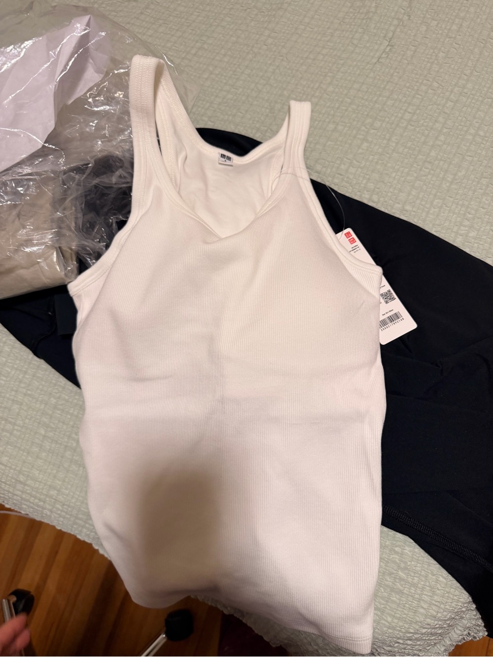 Uniqlo White Ribbed Tank - Stretch Scoop Neck